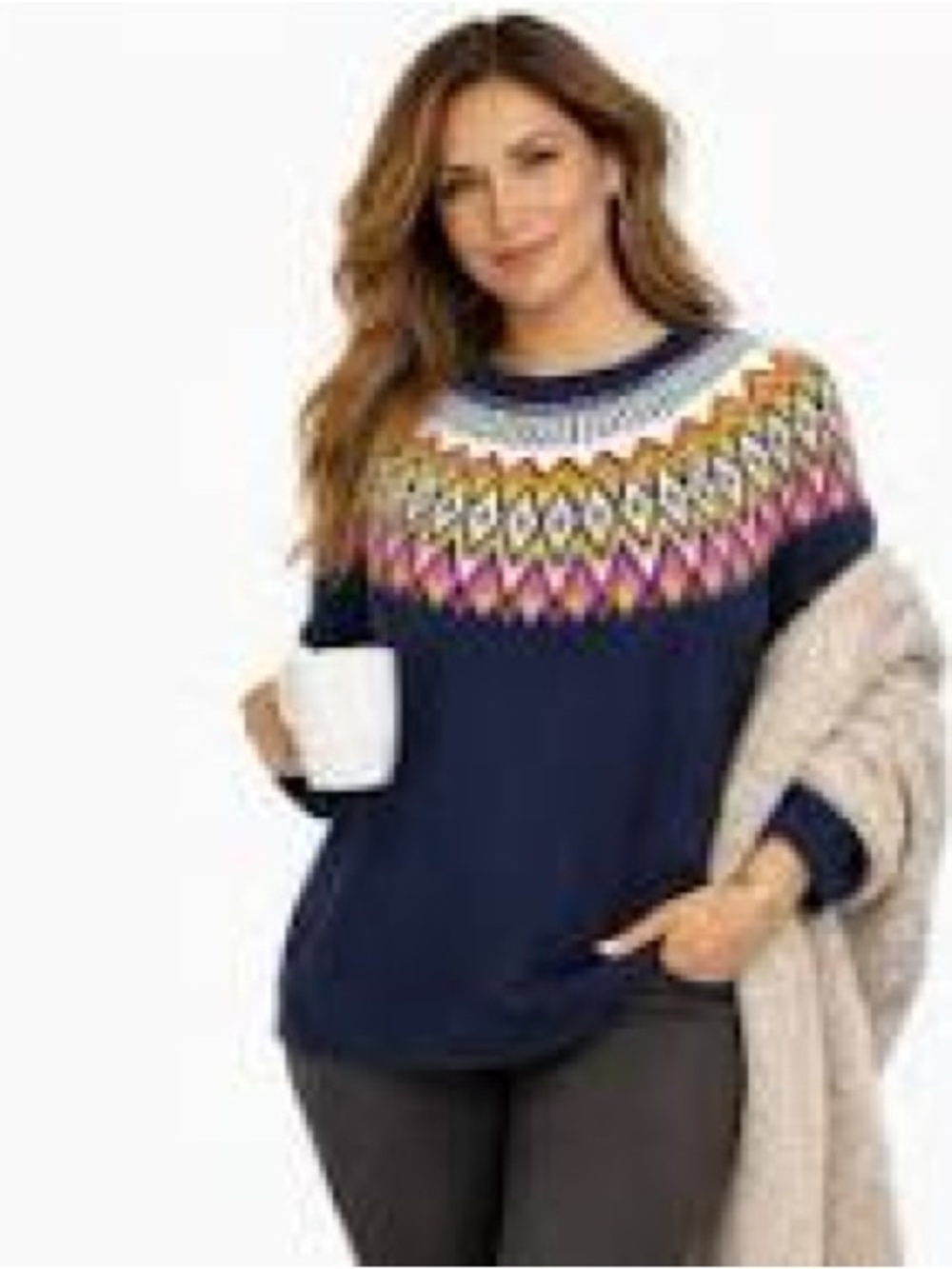Old Navy Navy Sweater with Multicolor Fair Isle Yoke